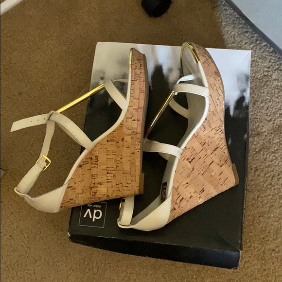 Dolce Vita gold, white strapped wedge sandals. - Picture 4 of 7